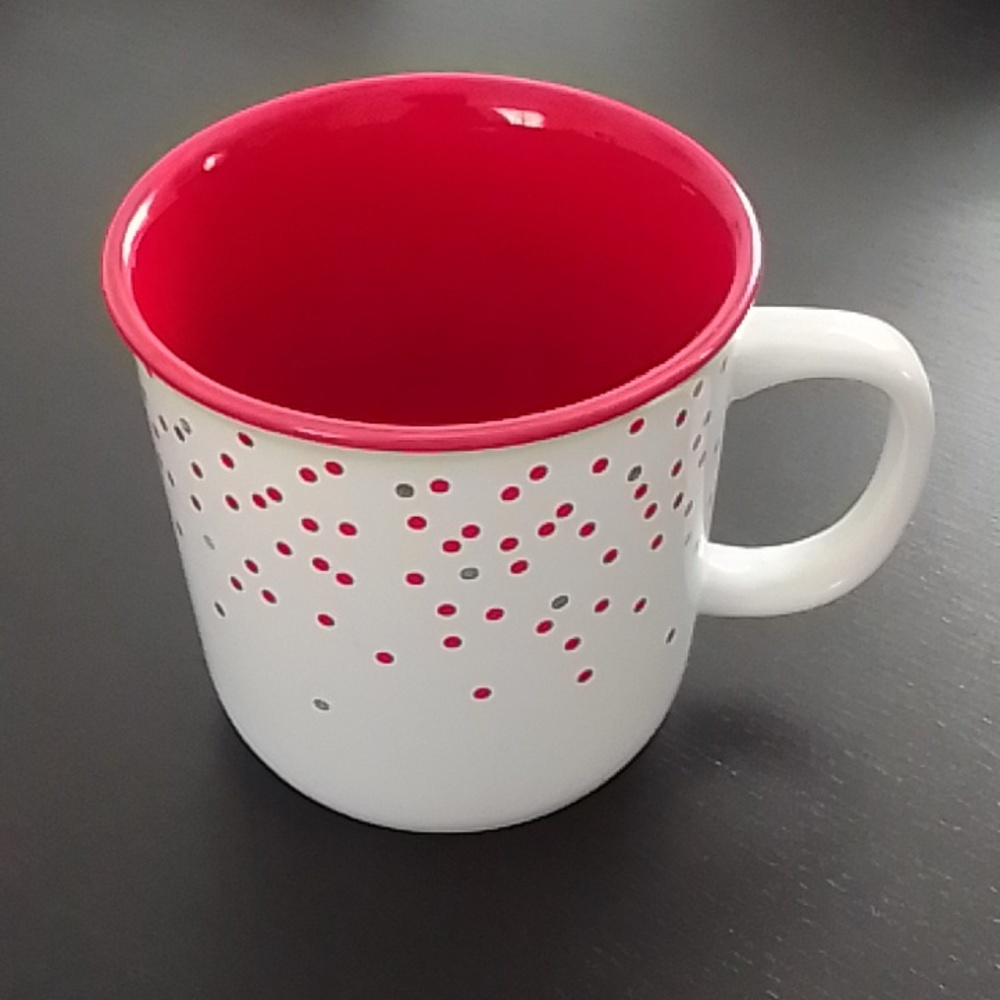 DAVIDsTEA Red and Silver Polka Dot Mug